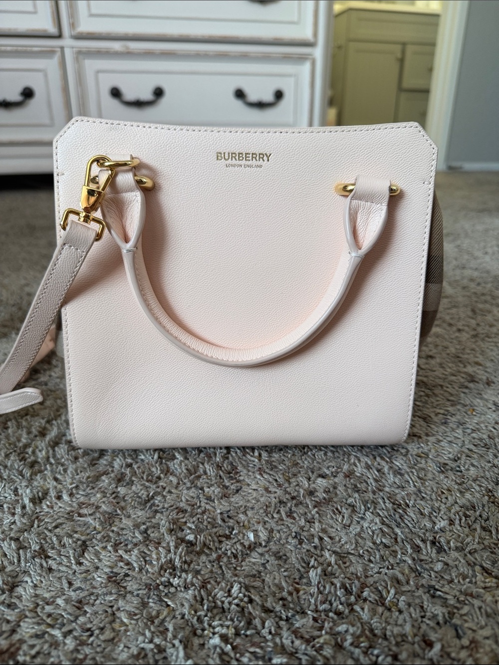 Burberry Pale Blush Leather Satchel with Gold Hardware